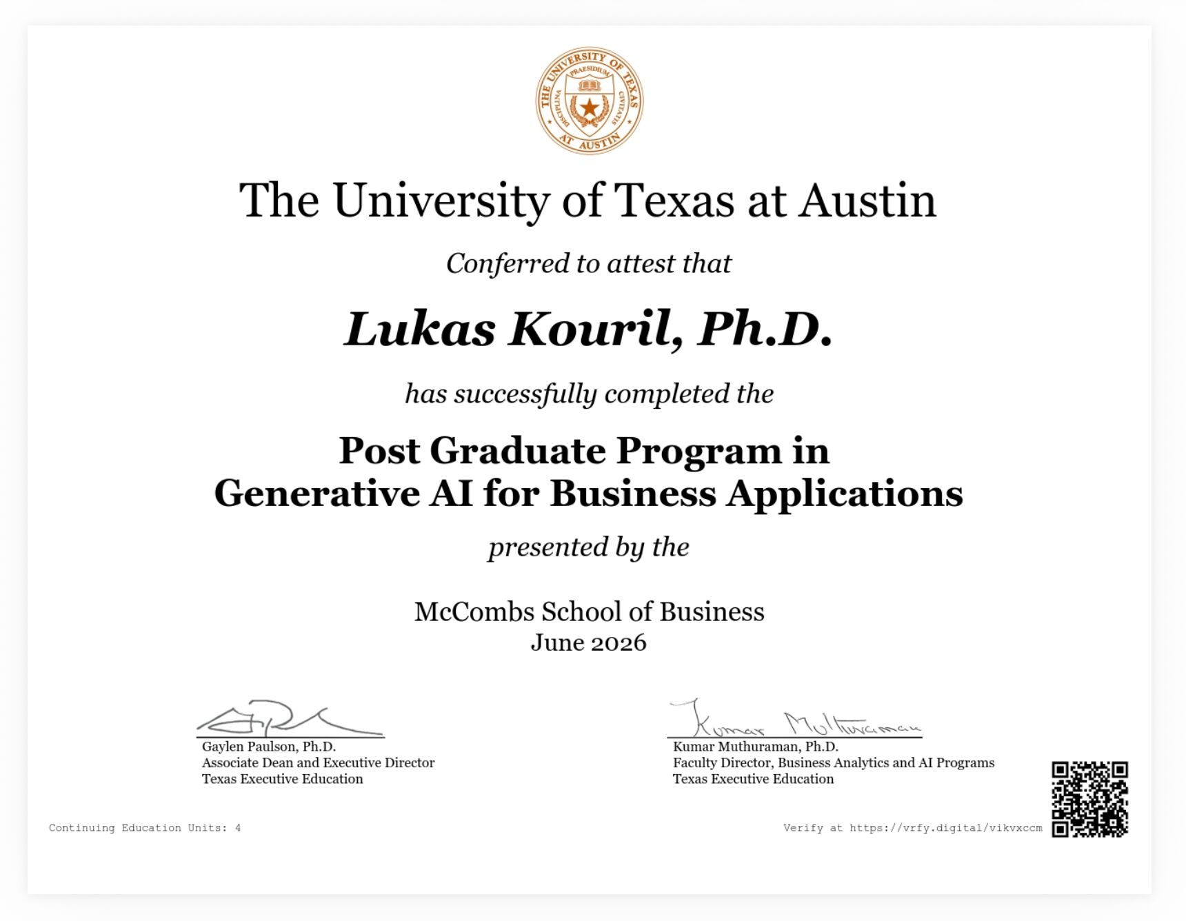 Certificate – The University of Texas at Austin